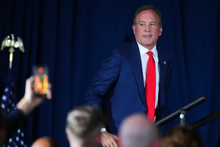 Texas Attorney General Ken Paxton, a Republican candidate for Senate, arrives to speak to supporters during a primary election night watch party Tuesday, March 3, 2026, in Dallas.