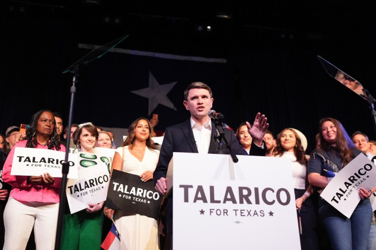 Texas state Rep. James Talarico, D-Austin, a Democratic candidate for the U.S. Senate, speaks at a primary election watch party Tuesday, March 3, 2026, in Austin, Texas