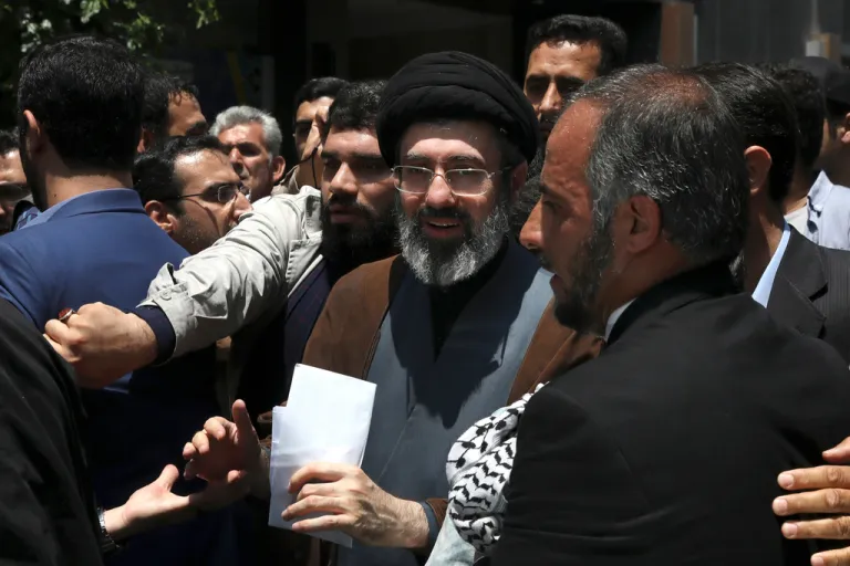 Mojtaba Khamenei, the son of Iranian Supreme Leader Ayatollah Ali Khamenei, center, attends the annual Quds, or Jerusalem Day rally.