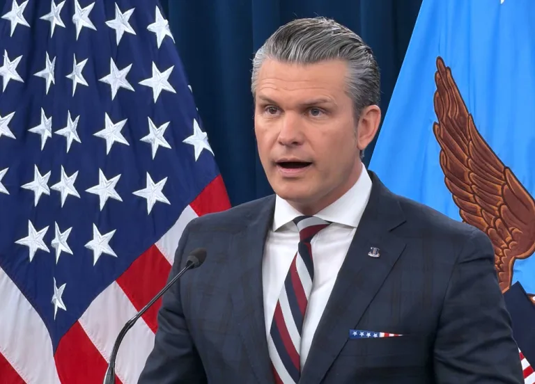 War Secretary Pete Hegseth speaks during a press briefing at the Pentagon, Wednesday, March 4, 2026, in Washington.