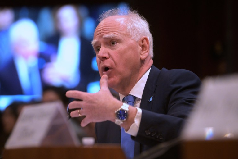 Gov. Tim Walz, D-Minn., speaks during a House Committee on Oversight and Government Reform hearing on oversight of fraud and misuse of Federal funds in Minnesota, Wed., March 4, 2026, on Capitol Hill in Washington