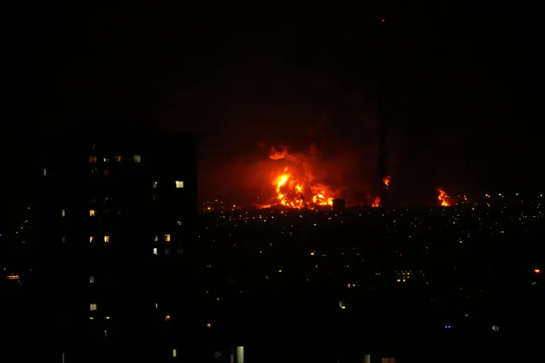 Flames rise from an oil storage facility south of the capital Tehran as strikes hit the city during the U.S.–Israel military campaign