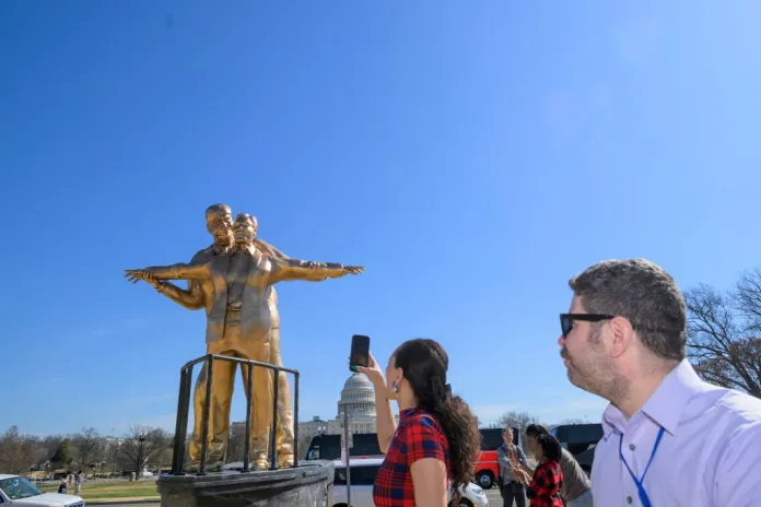 Newest Trump-Epstein statue in DC recreates Titanic’s ‘King of the World’ pose