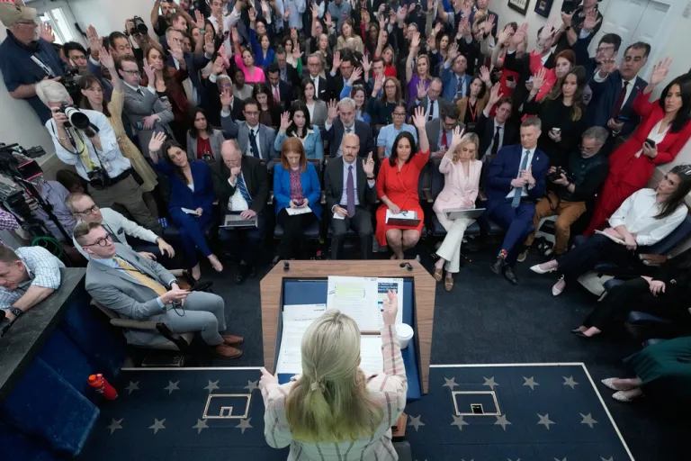 White House press secretary Karoline Leavitt appeared to give President Donald Trump an offramp Tuesday for ending Operation Epic Fury without an official surrender from Tehran. (AP Photo/Julia Demaree Nikhinson)