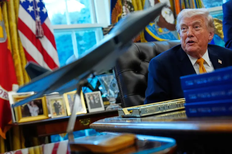 President Donald Trump speaks.