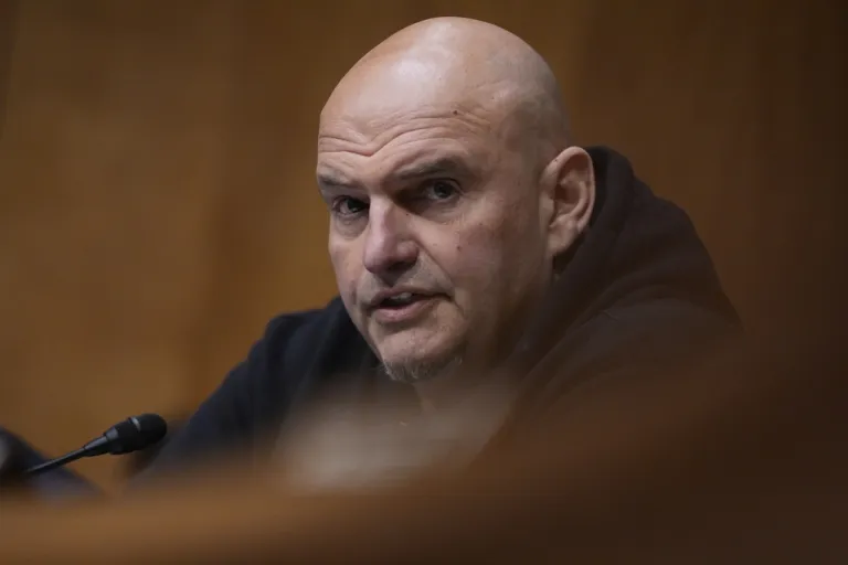 Sen. John Fetterman, D-Pa., speaks during a confirmation hearing for Sen. Markwayne Mullin, R-Okla., before the Senate Committee on Homeland Security and Governmental Affairs, to examine his nomination to be Secretary of Homeland Security, on Capitol Hill in Washington