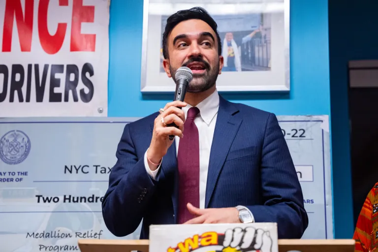 New York City Mayor Zohran Mamdani speaks at a Ramadan Iftar hosted by his team at the New York Taxi Workers Association, Wednesday, March 18, 2026, in New York.