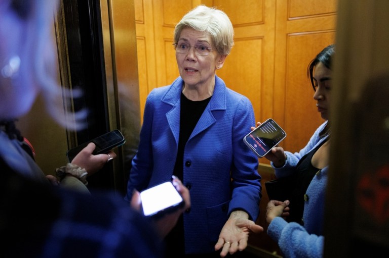 Sen. Elizabeth Warren (D-MA) speaks to reporters.