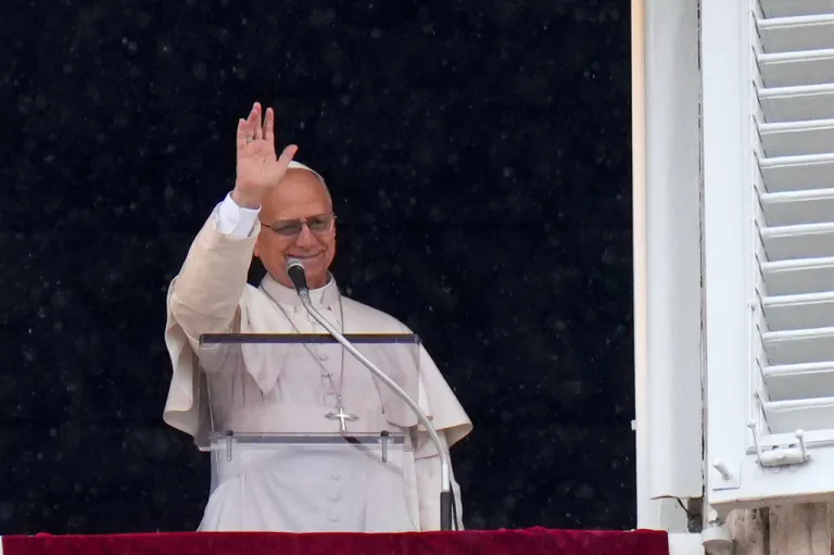 Pope Leo XIV appears at the window of his studio