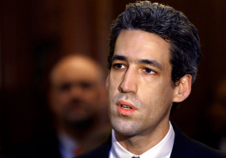 In this Feb. 27, 2013 photo, Illinois state Sen. Daniel Biss, D-Skokie, speaks to reporters on pension legislation during a news conference outside the House chambers at the Illinois State Capitol in Springfield. On Wednesday, March 20, 2013, the Illinois Senate has rejected Senate President John Cullerton's proposal overhauling teacher pensions. Earlier in the day senators rejected a total overhaul sponsored by Biss. (AP Photo/Seth Perlman)