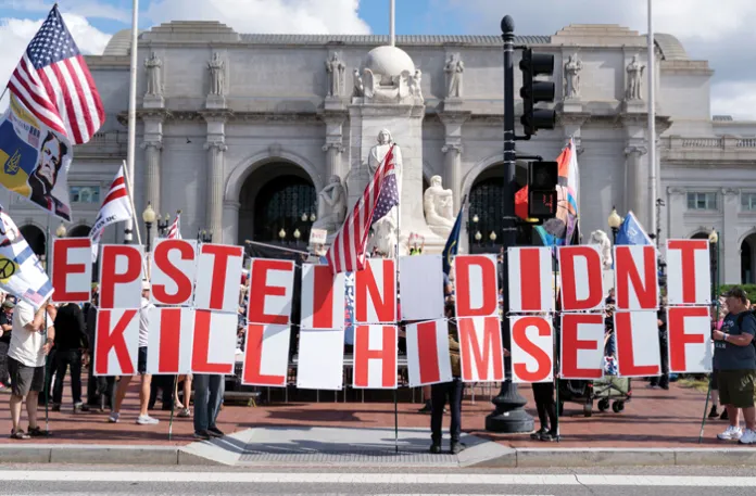 Protesters in front of Washington, D.C.’s Union Station, Sept. 2, 2025. (Jose Luis Magana/AP)