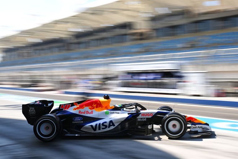 BAHRAIN, BAHRAIN - FEBRUARY 20: Arvid Lindblad of Great Britain driving the (41) Visa Cash App Racing Bulls VCARB 03 RB Ford leaves the garage during day three of F1 Testing at Bahrain International Circuit on February 20, 2026 in Bahrain, Bahrain. (Photo by Rudy Carezzevoli/Getty Images)