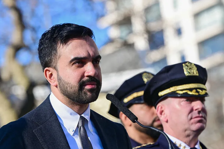 Zohran Mamdani, mayor of New York, speaks during a news conference at Gracie Mansion in New York, US, on Monday, March 9, 2026. New York City's police commissioner said authorities are investigating whether an incident in which two men allegedly brought improvised explosive devices to a protest outside the mayor's residence in New York was an act of 