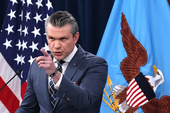 ARLINGTON, VIRGINIA - MARCH 19: Secretary of War Pete Hegseth provides updates on the continued military operations on Iran 2during a press briefing on the Iran war at the Pentagon on March 19, 2026 in Arlington, Virginia. The U.S. and Israel have continued their joint attack on Iran that began on February 28.