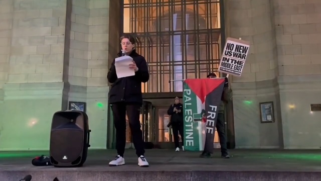 The local branch of the Party for Socialism and Liberation holds a rally.