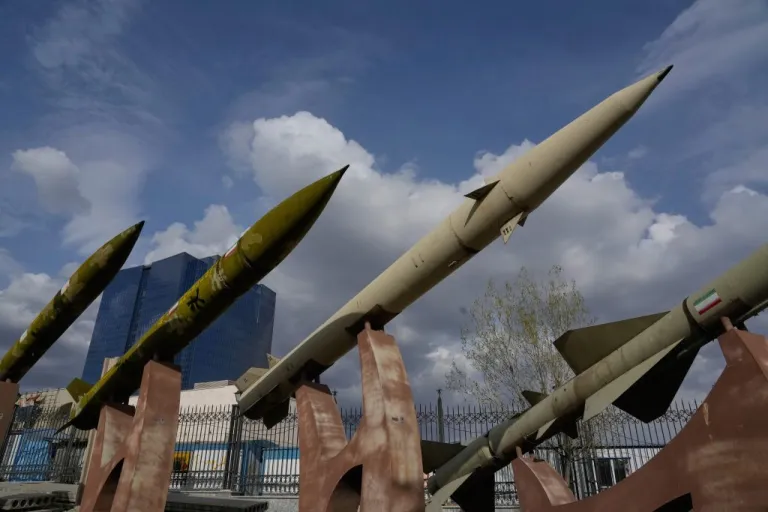 Domestically built Iranian missiles are displayed as part of a permanent exhibition in a recreational area of northern Tehran, Iran, Tuesday, March 24, 2026. (AP Photo/Vahid Salemi)