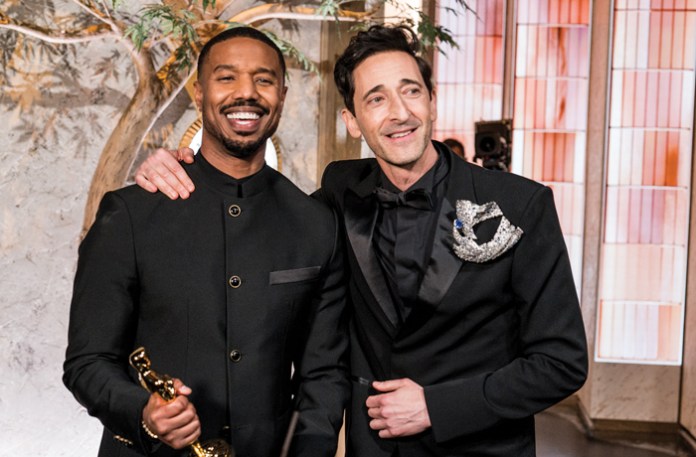 Michael B. Jordan and Adrien Brody at the 98th Annual Oscars at Dolby Theatre on March 15 in Hollywood. (John Shearer/98th Oscars/Getty Images The Academy via Getty Images)