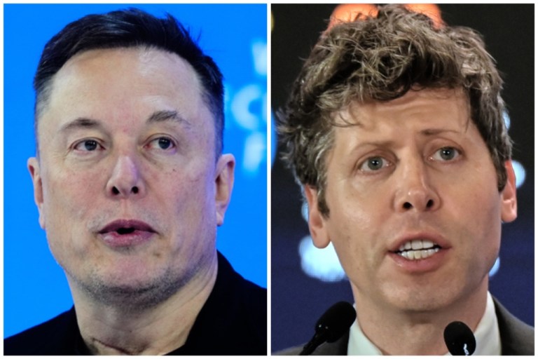 Collage of Tesla CEO Elon Musk and OpenAI CEO Sam Altman.