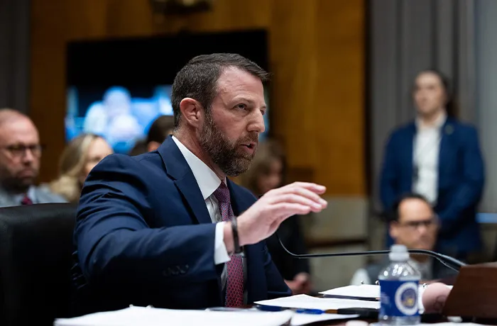 Sen. Markwayne Mullin (R-OK), President Donald Trump’s pick for Homeland Security secretary, testifies during a Senate Committee on Homeland Security on Capitol Hill on March 18. (Graeme Jennings/Washington Examiner)