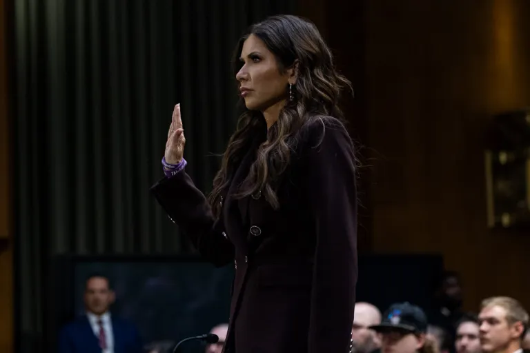 Secretary of Homeland Security Kristi Noem testifies before the Senate Judiciary Committee.