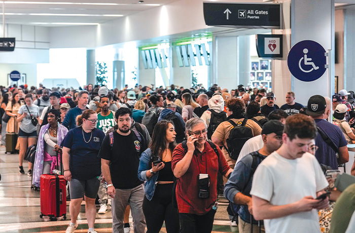Airline passengers wait in long lines to get through the TSA security screening at William P. Hobby Airport in Houston on March 8. (Brett Coomer/Houston Chronicle via Getty Images)