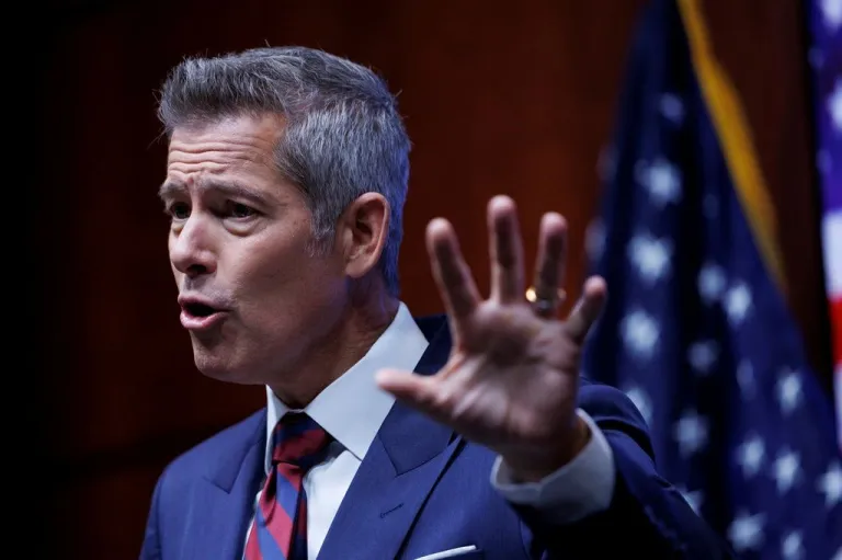 Sean Duffy speaks during a news conference.