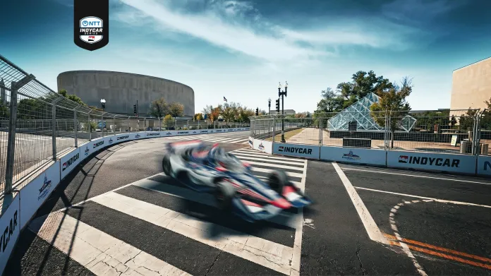 mock up of an indy car racing on national mall
