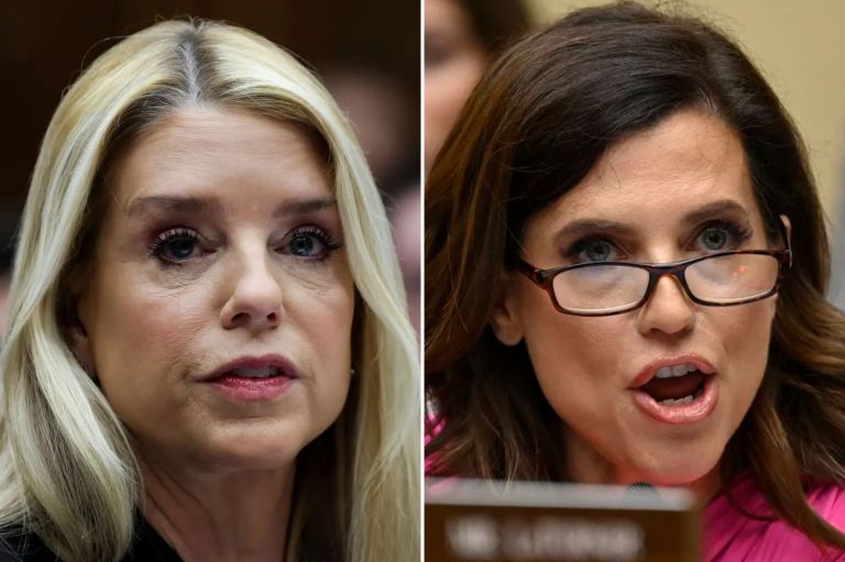 Collage of Attorney General Pam Bondi and Rep. Nancy Mace (R-SC).