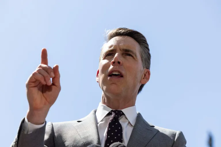 Sen. Josh Hawley (R-MO) speaks at a press conference.