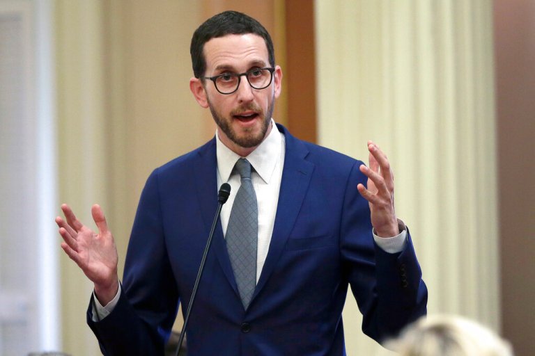 California state Sen. Scott Weiner talks during a 2018 Senate hearing in Sacramento.