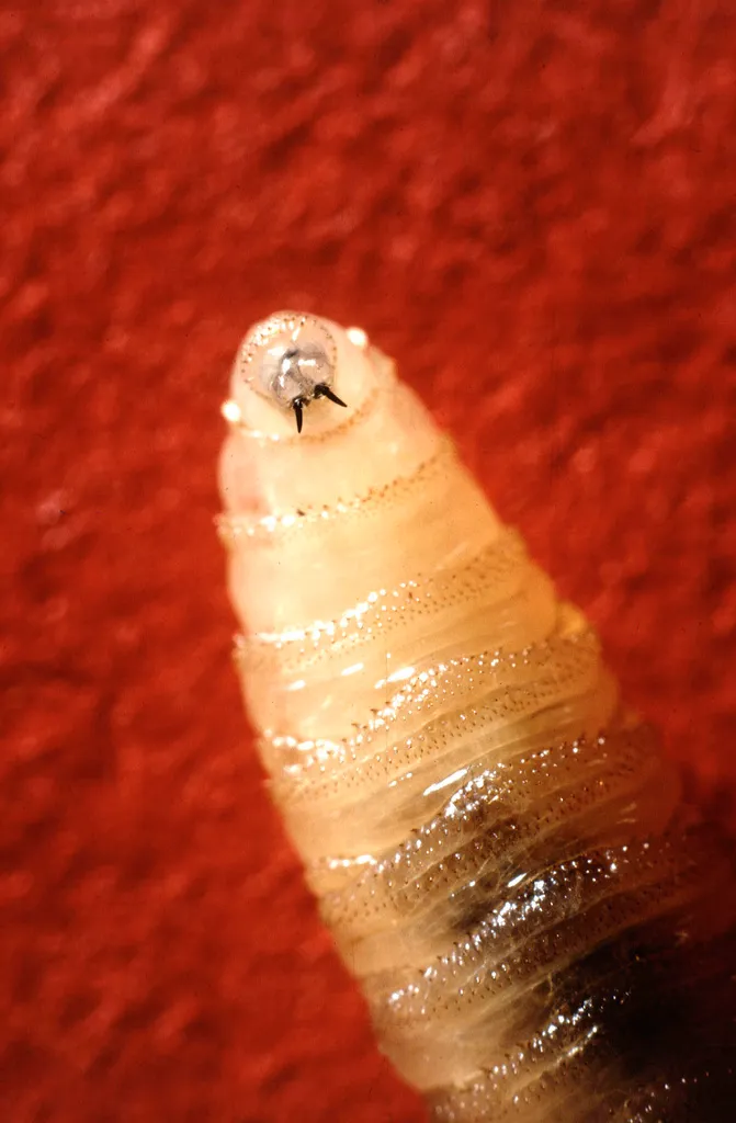 FILE - A New World screwworm larvae sits at rest in this undated photo. (USDA Agricultural Research Service via AP, file)