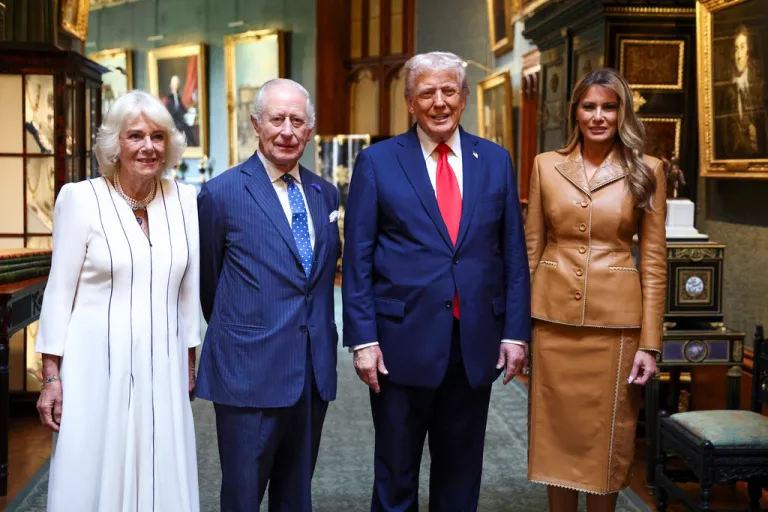 President Donald Trump and first lady Melania Trump with King Charles III and Queen Camilla
