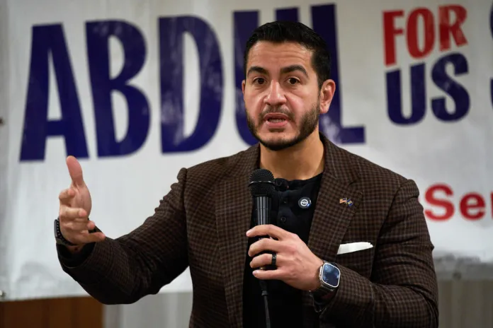 U.S. Senate candidate for Michigan Abdul El-Sayed speaks during a town hall, Tuesday, Nov. 11, 2025, in Lincoln Park, Mich