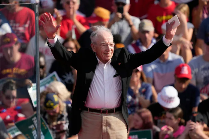 Sen. Chuck Grassley, R-Iowa, arrives at a President Donald Trump rally.
