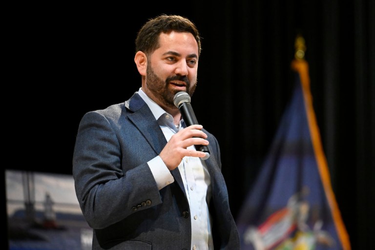 Mike Lawler speaks at a town hall, May 4, 2025, in Somers, N.Y.