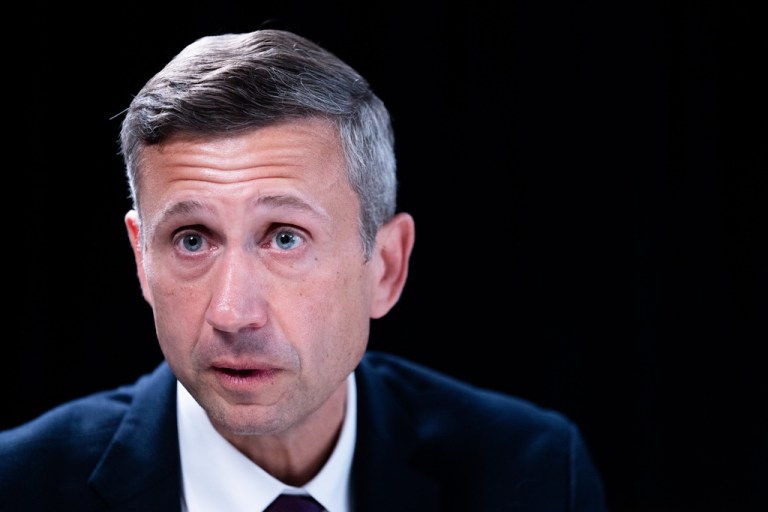Democratic National Committee chair Ken Martin speaks during an interview with The Associated Press at DNC headquarters, Monday, Jan. 12, 2026, in Washington.