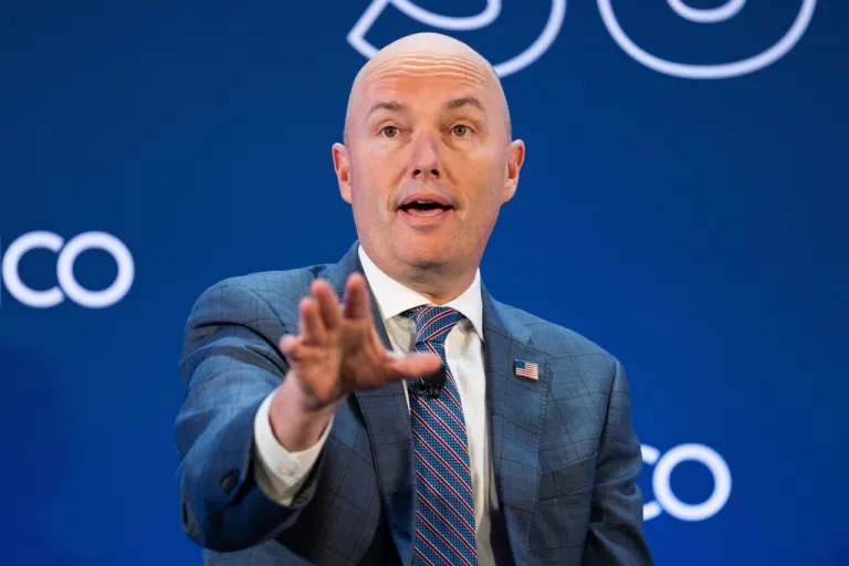 Utah Gov. Spencer Cox speaks at an event at the National Governors Association Winter Meeting, Thursday, Feb. 19, 2026, in Washington. (AP Photo/Allison Robbert)