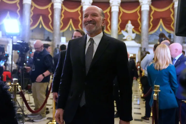 Commerce Secretary Howard Lutnick arrives before President Donald Trump delivers the State of the Union address to a joint session of Congress in the House chamber at the U.S. Capitol in Washington, Tuesday, Feb. 24, 2026. (AP Photo/Mark Schiefelbein)