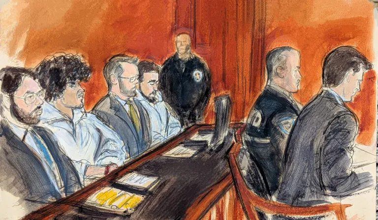 Courtroom sketch of Grace Mansion bombers
