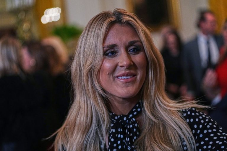 Riley Gaines attends a women's history month event in the East Room at the White House, March 2026.
