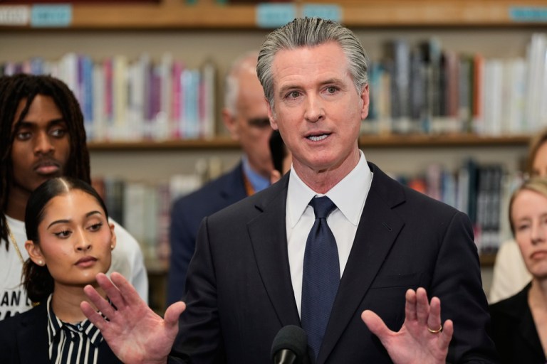 Gov. Gavin Newsom (D-CA) speaks during a press conference.
