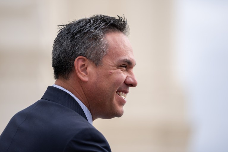 Rep. Pete Aguilar, D-Calif., attends an event marking the installation of a plaque commemorating Jan. 6 at the U.S. Capitol on Wednesday, March 25, 2026, in Washington. (AP Photo/Allison Robbert)