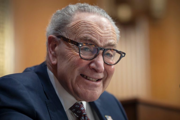 Prior to votes, Senate Minority Leader Chuck Schumer, D-N.Y., makes a statement to a forum on climate change and the consequences for home insurance, grocery prices, and health care costs, at the Capitol in Washington, Thursday, March 26, 2026. (AP Photo/J. Scott Applewhite)