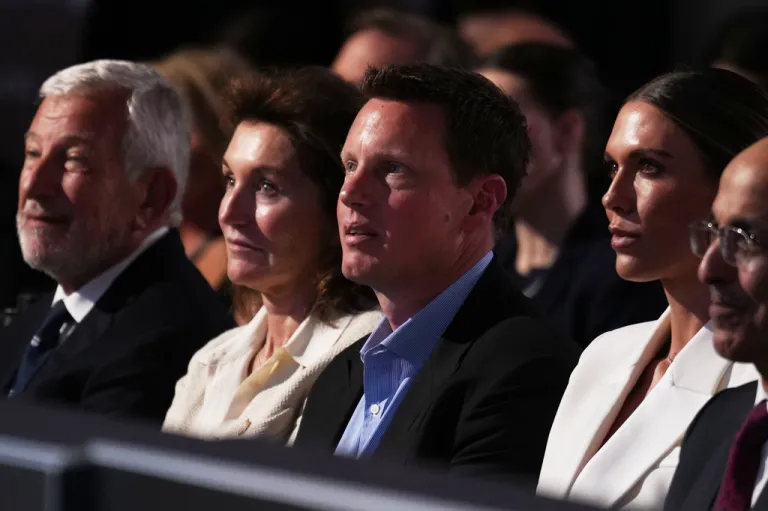 Paramount CEO David Ellison listens to President Donald Trump speak at the Future Investment Initiative Institute's summit Friday, March 27, 2026, in Miami Beach, Fla. (AP Photo/Mark Schiefelbein)