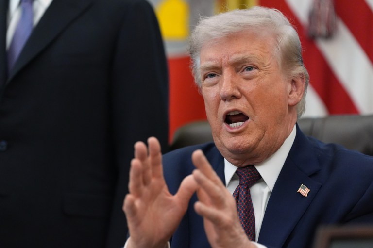 National Democrats are salivating over their latest chance to attack President Donald Trump on the economy, arguing that the White House’s latest gaffe underscores that the war in Iran is undermining Trump’s “out of touch” affordability messaging. (AP Photo/Alex Brandon)