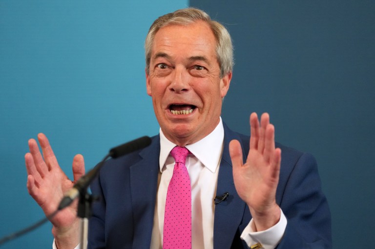 NIgel Farage speaks in London