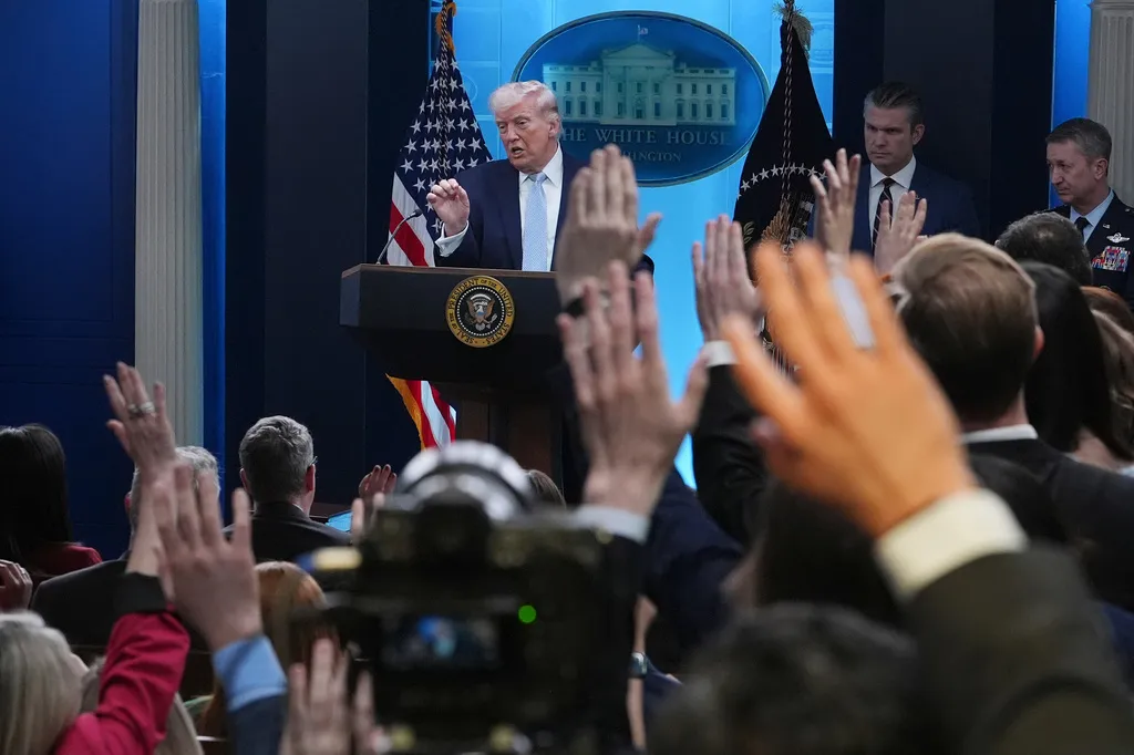 Trump leaves briefing room after teasing ‘complete demolition’ of Iran