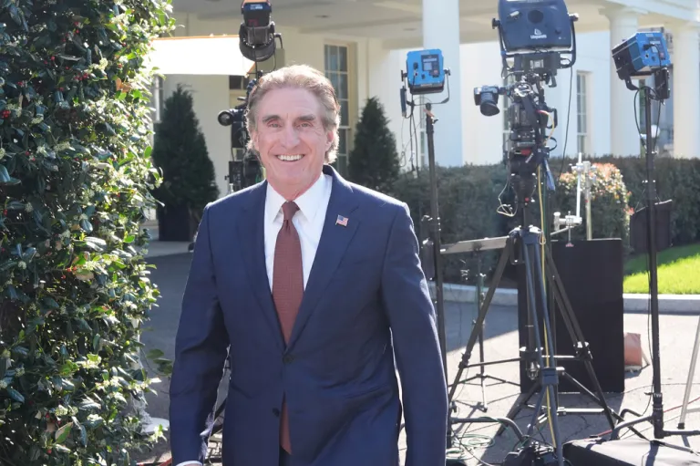 Interior Secretary Doug Burgum walks from the West Wing at the White House, Wednesday, April 8, 2026, in Washington.