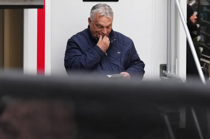 Hungarian Prime Minister Viktor Orban prepares for his election rally.