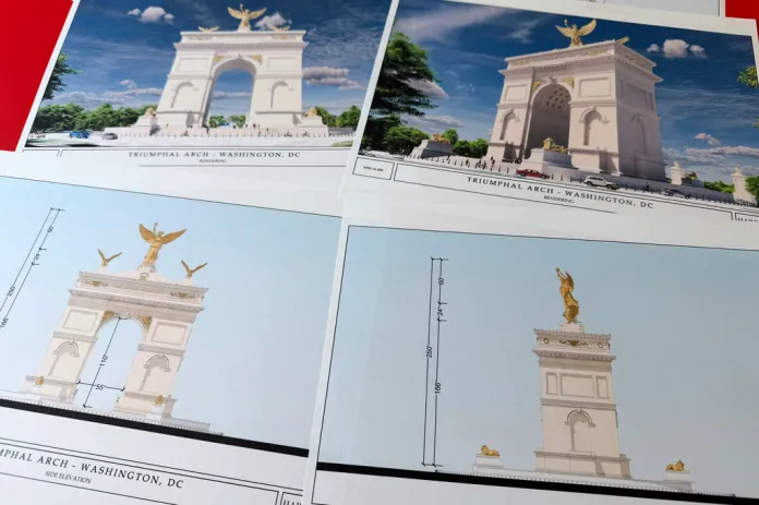 Artist renderings and diagrams for President Donald Trump's new triumphal arch.